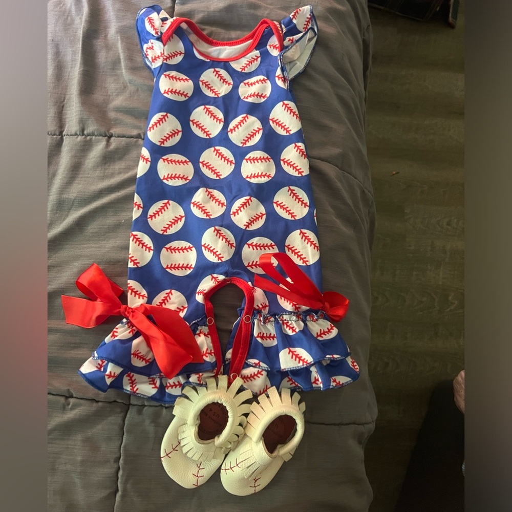 Little Girls baseball outfit with shoes